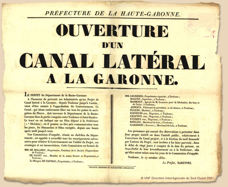 Canal latéral, ouverture des travaux